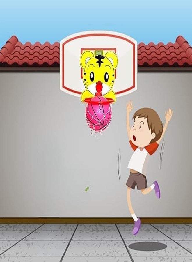 JAPSI Kids Basketball Set, Wall Hanging Hoop with Net, Ball, Indoor Outdoor Game for Toddlers, Tiger Print, Pink - Image 3